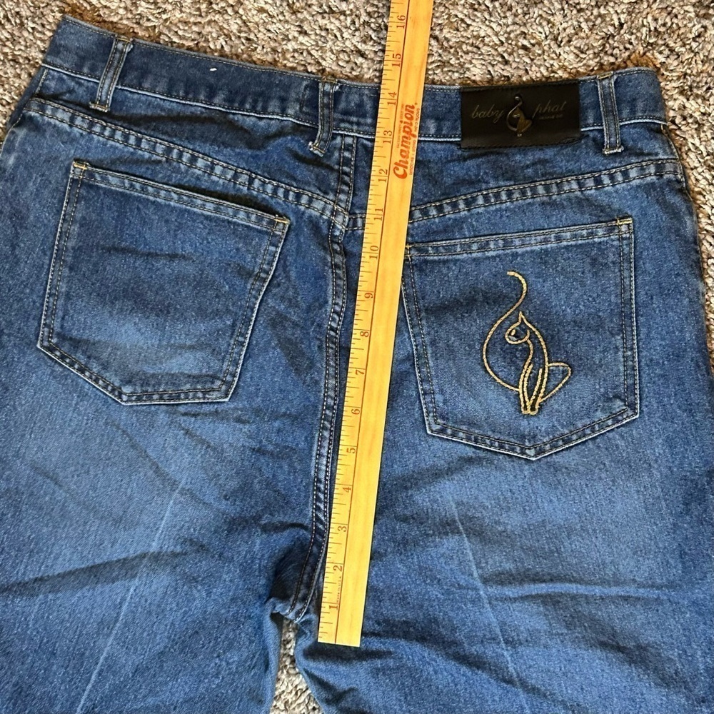 BABY PHAT Woman’s Size 13 Jeans Blue Wide Leg 33x31 Y2K Cat Logo - Picture 15 of 16